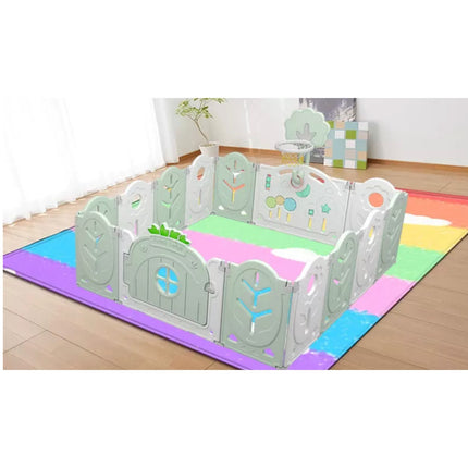 NEW Green 14-Panel Foldable Baby and Pets Playpen Activity Center w/ Lock Door