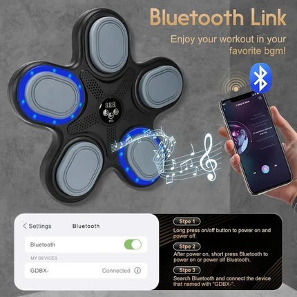 Music Boxing Machine No Drill Wall with LED Lights & Gloves Fitness Bluetooth