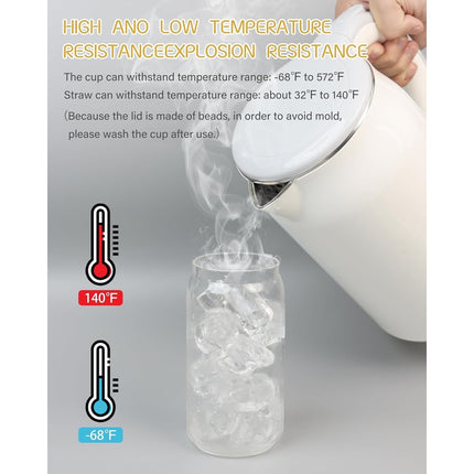 Set of 4 Glass Beer Can Shaped Cups with Bamboo Lids & Glass Straws – 16 ozs