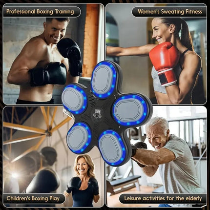 Music Boxing Machine No Drill Wall with LED Lights & Gloves Fitness Bluetooth