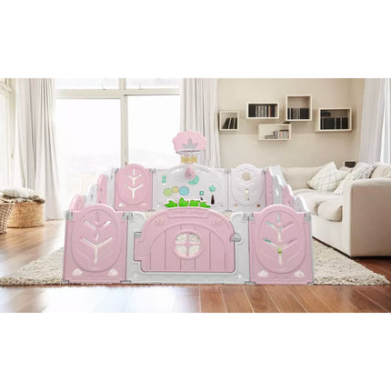 NEW Pink 14-Panel Foldable Baby and Pets Playpen Activity Center w/ Lock Door